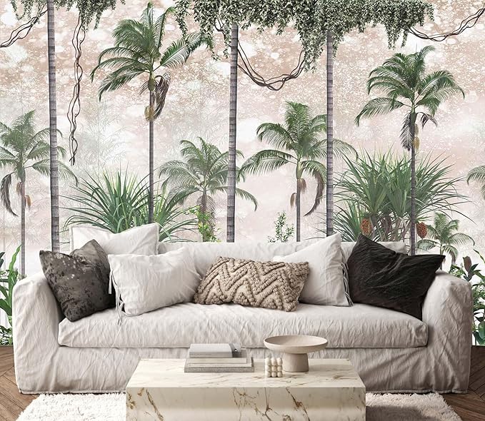 Tropical Forest Landscape Wallpaper Palm Tree Large Art Wall Mural for Bedroom Livingroom (Not Self-Adhesive)