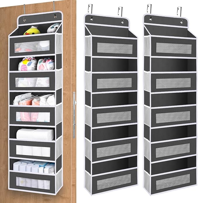 2 Pack Over The Door Organizer Storage, 5 Shelf Hanging Door with 5 Large Capacity Pockets, Anti Tilt 48 lb Load Behind Door Organizer for Bedroom, Bathroom, Pantry, Nursery