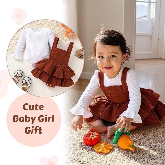 YOUNGER TREE Newborn Baby Girl Fall Winter Outfits Long Sleeve Romper Corduroy Overall Dress Infant Skirt Clothes Sets