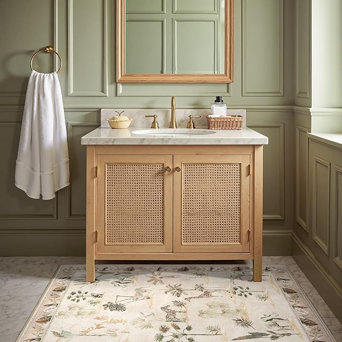 jinchan 3x5 Beige Jungle Rug, Washable Throw Entryway Rug Animals Print Kitchen Mat, Indoor Ultra-Thin Low-Pile Non-Slip Soft Botanical Accent Carpet for Bedroom Entrance Laundry Room (3'x5', Beige)