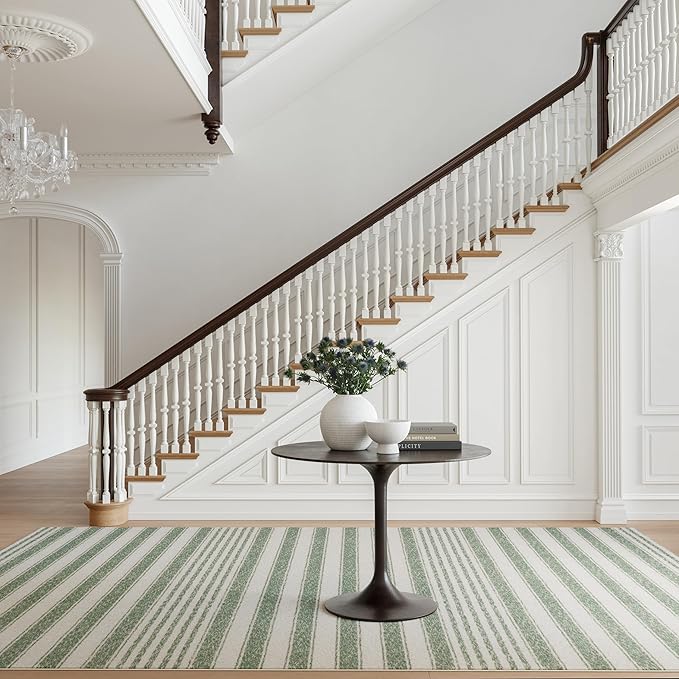 Dash & Albert Xaren Green Machine Washable Rug, Runner-2.5 X 8 Feet, Green/Grey Stripe Pattern