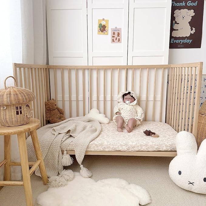 BuLuTu Muslin Pack and Play Sheets Fitted, 38"x26", 2 Pack Mini Crib Sheets for Pack N Play Mattress, Soft Breathable Baby Mattress Sheets Fitted Playard Sheets, Beige & Forest