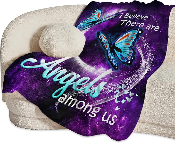 jerkboo Blue Butterfly Blanket Throws Butterfly Gifts Angels Butterfly Throw Blanket for Girls Women Kids Adults Soft Warm Cozy Fleece Blanket for Couch Sofa Bed 60""x50""