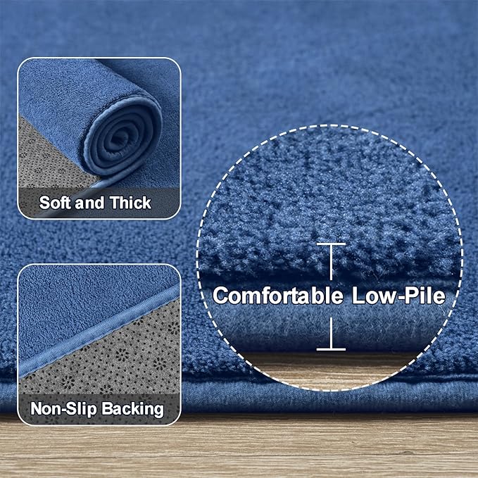 Amearea Modern Washable Runner Rugs, 2x4 Feet Blue Bedroom Runner, Small Area Rug for Living Room, Non-Slip Memory Foam Rug for Hallway Entryway Kids Boys Girls Laundry