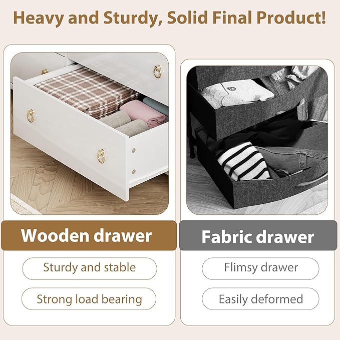 IDEALHOUSE Dresser for Bedroom with 5 Drawers, 45'' Tall Chest of Large Drawers with Large Clothes Storage Cabinet, Wood Bedroom Dresser, TV Stand for Nursery, Living Room, Enterway, White