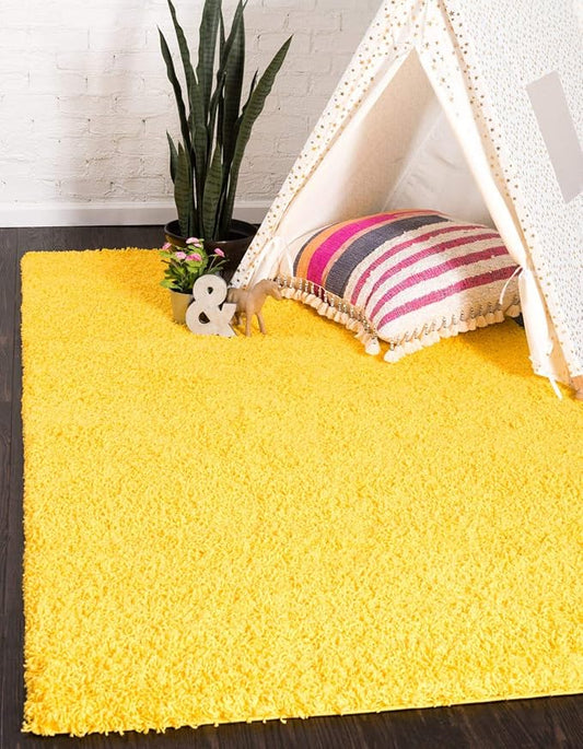 Unique Loom Solid Shag Collection Area Rug (8' x 11' Rectangle, Tuscan Sun Yellow)