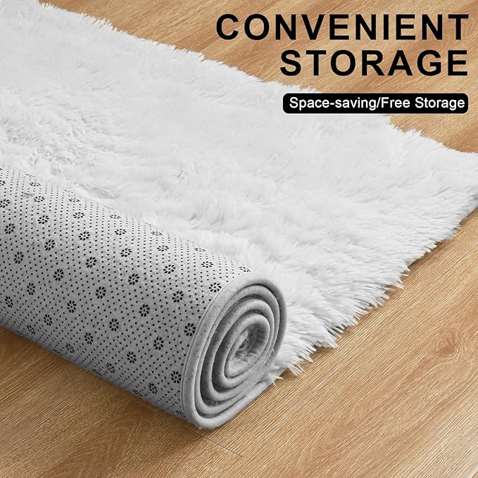 Merelax Soft Modern Indoor Large Shaggy Rug for Livingroom Bedroom Dorm Kids Room Home Decorative, Non-Slip Plush Fluffy Furry Fur Area Rugs Comfy Nursery Accent Floor Carpet 8x10 Feet, Ivory
