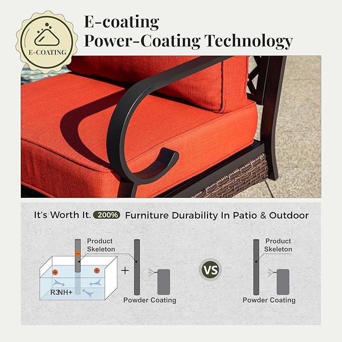 Outdoor Patio Leg Sofa Chairs Set of 2 Steel Frame Porch Furniture with Deep Seating and 5.75" Cushions for Lawn Backyard Deck, Red