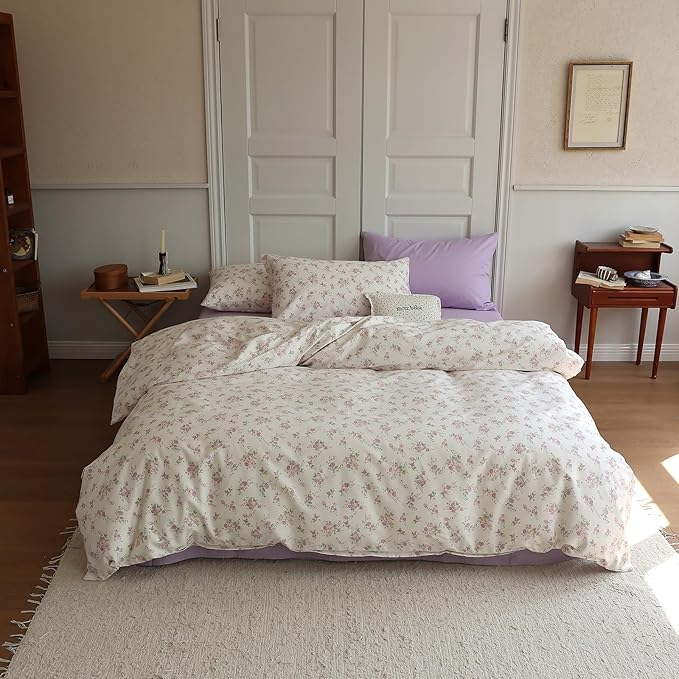 Rose Flower Duvet Cover Twin XL White Soft Cotton Comforter Cover Girls Pink Floral Bedding Set Vintage Country Style Flower Comforter Cover with 2 Pillowcases Cottagecore Floral Duvet Cover Set