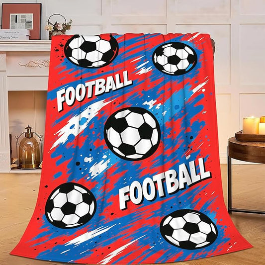 Soccer Football Throw Blanket Soft Cozy Fleece Fuzzy Plush Warm Sports Stuff Bedding Blankets Soccer Gifts for Boys Girls Kids Adult Men Women 60"X80"