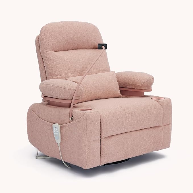MAMAZING Oversized Electric Nursery Rocking Chair with Adjustable Armrests, Power Recliner Glider Nursing Chair for Breastfeeding, USB & Type-C Ports, Phone Holder, Oeko-TEX & FSC Certified(Pink)