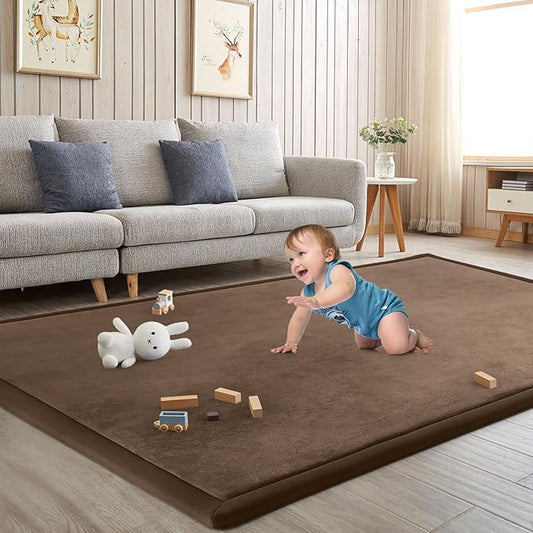 Baby Play Mat for Floor Tummy Time Mat Nursery Muscle Area Rug Playroom Rug Tatami 59"*59" Memory Foam 1.3" Thick Crawling For Babies,Toddlers, Infants, Kids,Floor,Coffee