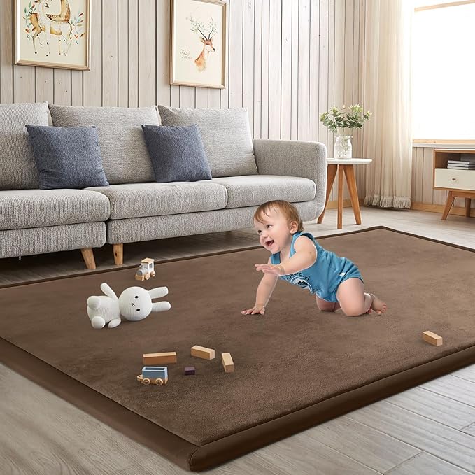 Baby Play Mat for Floor Tummy Time Nursery Rug Muscle Area Rug Playroom Rug Tatami Mat 6'7"x4'11" Memory Foam 1.3" Thick,Coffee