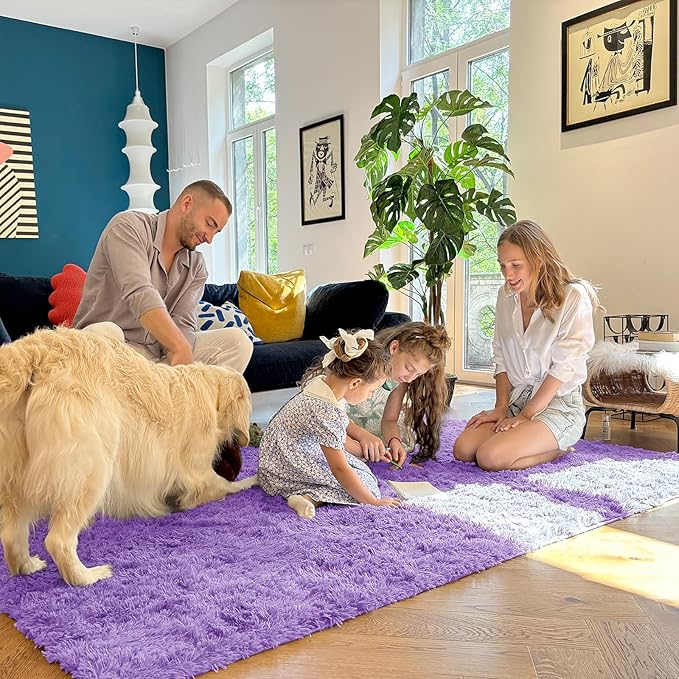 OLANLY 9x12 Machine Washable Large Area Rugs for Living Room, Bedroom, Soft Fluffy Shaggy Bedside Rug, Indoor Floor Carpet for Kids Girls and Boys, Dorms, Nursery, Home Decor Aesthetic, Purple