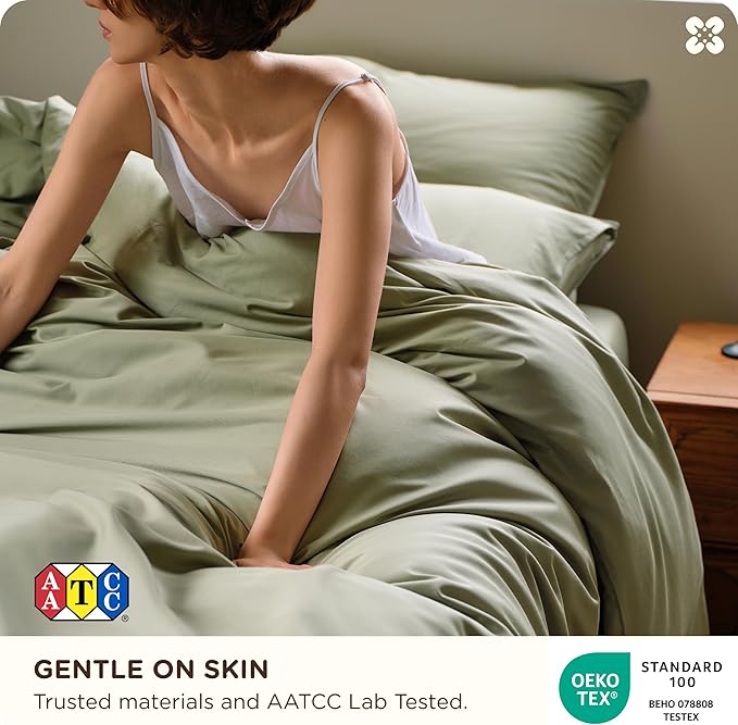 Bedsure Cotton Duvet Cover King Size, Cotton & Rayon Derived from Bamboo Blend Duvet Cover Set for Hot Sleepers,Ultra-Soft, Breathable & Lightweight Home Bedding for All Seasons (Sage Green,104"x90")