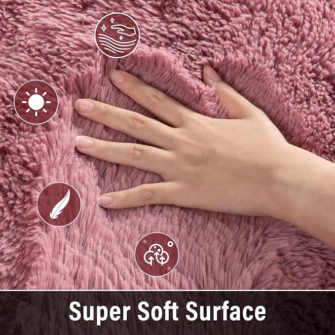 Merelax Soft Modern Indoor Large Shaggy Rug for Livingroom Bedroom Dorm Kids Room Home Decor, Non-Slip Plush Fluffy Furry Fur Area Rugs Comfy Nursery Accent Floor Carpet 9x12 Feet, Blush