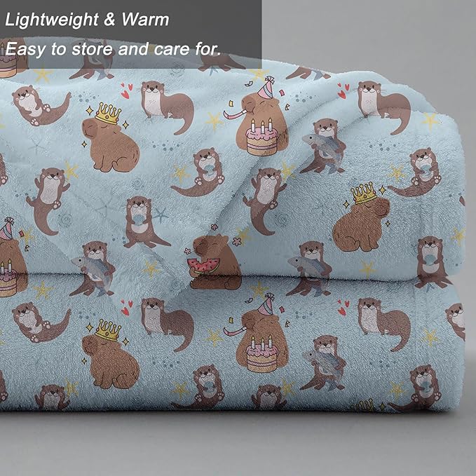 Ultra Soft Fleece Blanket- Lightweight & Warm Throw Blanket for Couch, Cozy Plush Sherpa Blanket for Adults Kids, Durable & Easy Care (Capybara Otter, 50x60 in)
