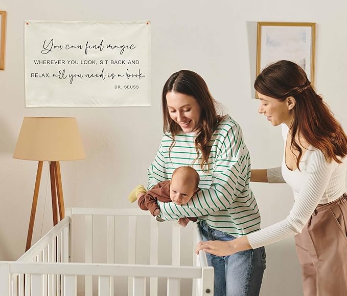 Inspirational Nursery Classroom Above Crib Bedroom Playroom Reading Room Wall Decor Rectangular Rectangular Banner Flag Wall Sign Decor for Baby Toddler Boy Girl Kids Christmas Gift You Can Find Magic