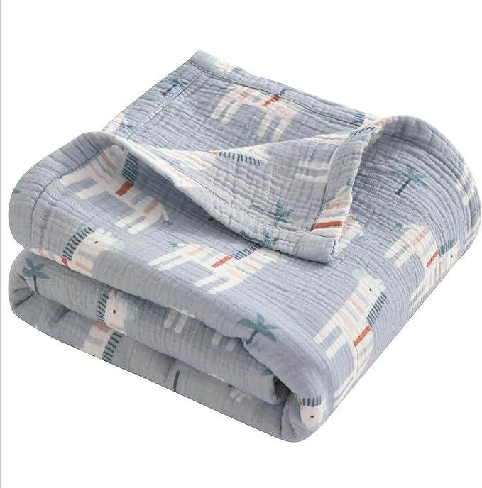 NTBAY 4 Layer Muslin Cotton Toddler Blanket, 30x40 Soft and Breathable Receiving for Newborns and Infants, Perfect for Crib, Stroller, Travel, Lightweight Nursery Blanket, Palm and Zebra