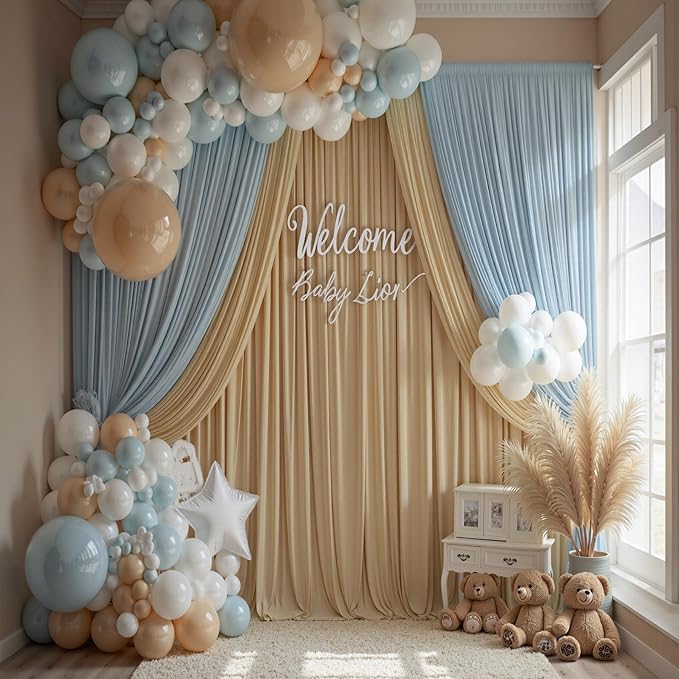 30×14 ft Wrinkle Free Beige Backdrop Curtain for Weddings Parties, 6 Panels 5×14ft Long Silky Polyester Photo Backdrop Drapes for Birthday Baby Shower Photography Background Cloth