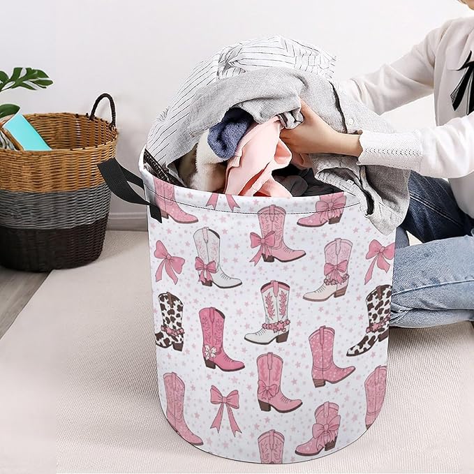 Cowgirl Boot Laundry Basket Pink Western Decor Hampers for Laundry Dirty Clothes Basket Organizer for Bedroom Bathroom