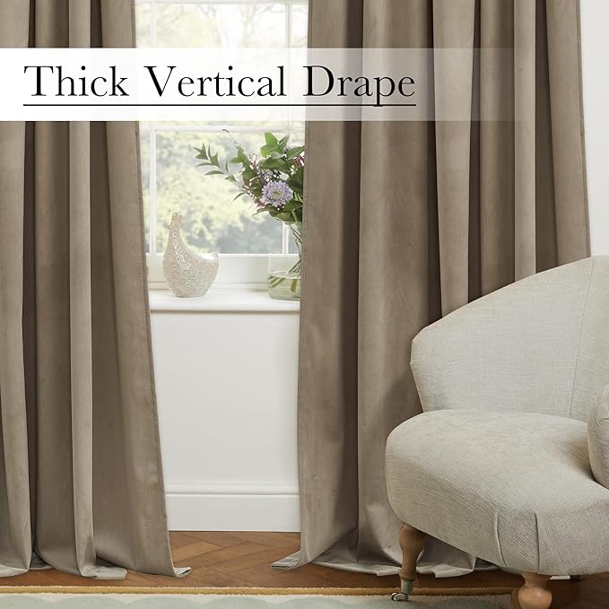 StangH Camel Beige Living Room Curtains 105 inches Long Soft Velvet Thermal Insulated Noise Reducing Window Drapes for Bedroom Heavy Thick Privacy Panels, W52 x L105, 2 Panels