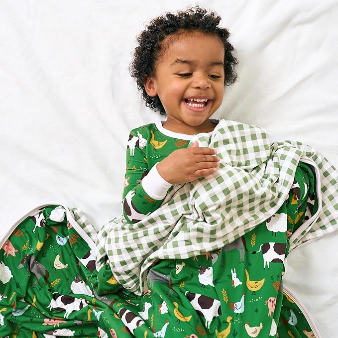 Little Sleepies Cloud Blanket, Soft Viscose from Bamboo Toddler & Baby Blanket for Boys & Girls, Lightweight, Perfect for Hot Sleepers, 50" x 50", Large (Green Farm Animals)
