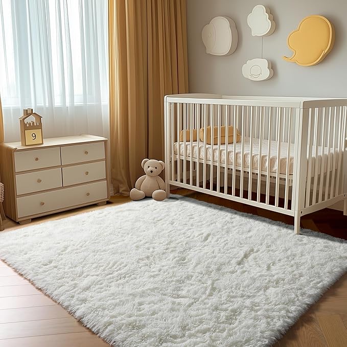 ONASAR Cream White Area Rugs for Bedroom Living Room, Washable Fluffy 4x6 Indoor Bedside Floor Throw Rug, Soft Plush Shaggy Carpet for Nursery Kids Girls Boys Teen Dorm Home Office Decor Aesthetic