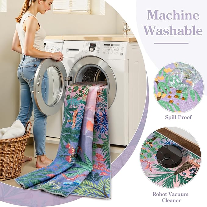 LIVEBOX Jungle Rug 9 x 12 Rug Purple Room Rugs for Bedroom, Soft Washable Area Rugs 9x12 Living Room, Modern Stain Resistant Floor Carpet Play Rugs for Kids Playroom Dining
