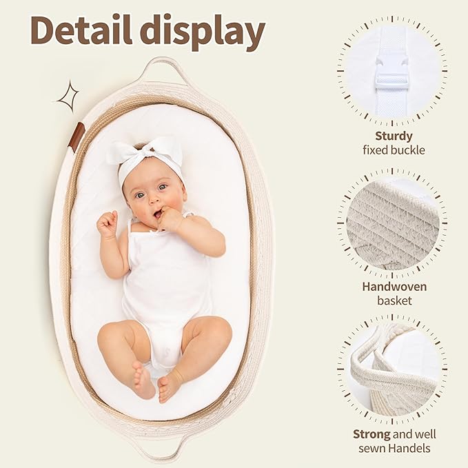 Deluxe Baby Changing Basket for Baby Dresser, Cotton Moses Baskets for Newborn, Babies Change Unisex Moses Changing Bassinet for Dresser, Foam Changing Pad Basket Changing Table Topper, Diaper Caddy