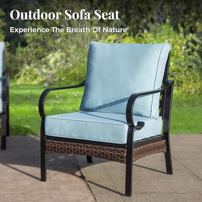 Outdoor Patio Leg Sofa Chairs Set of 2 Steel Frame Porch Furniture with Deep Seating and 5.75" Cushions for Lawn Backyard Deck, Blue
