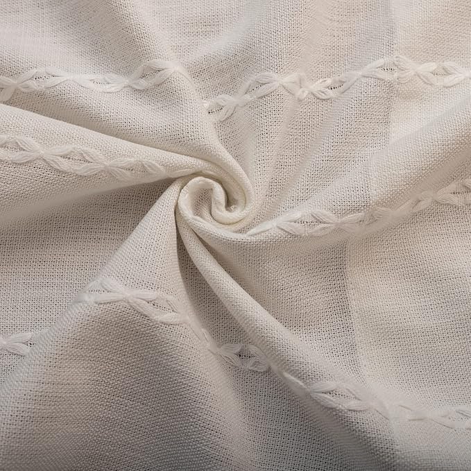 Deeprove White Boho Tassel Valance for Cafe Kitchen Decor, Bohemian Farmhouse Cream Cotton Linen Short Curtains French Country Window Treatments Tier Panel, W52 x L18, 1 Piece