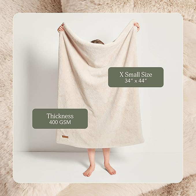 UnHide Lil’ Marsh - Faux Fur Blanket - Durable, Lightweight, Extra Soft Blanket - Machine Washable - Add a Layer of Softness to Any Bed, Couch, or Reading Chair - Beige Bear, X-Small (34” x 44”)