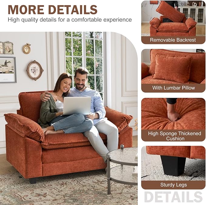 CDCASA Oversized Accent Chair, Chenille Comfy Cloud Sofa Chair with Large Seat and Upholstered Armrests, Modern Extra Wide Armchair Reading Chairs for Bedroom, Living Room,Terracotta Orange