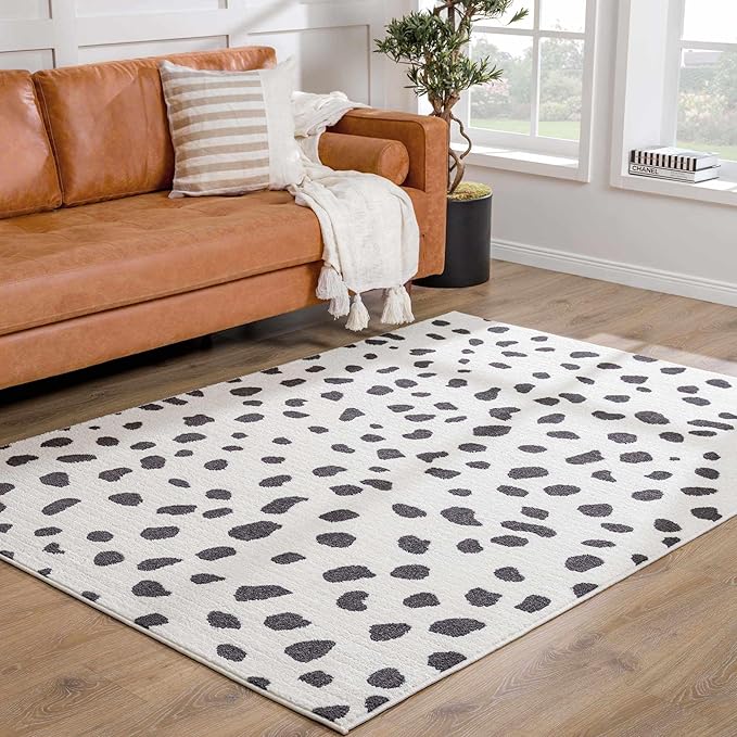 Hauteloom Tariffville Modern Animal Print Dalmatian Style Area Rug for Living Room, Bedroom, Kids Room, Nursery - High Pile Carpet - Black and White, Charcoal - 2' x 3'