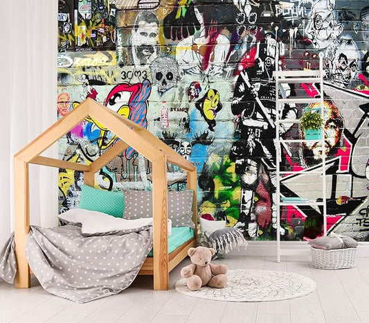 XMPMBM-Graffiti Art backsplash Large Decorative Wallpaper Bedroom Bathroom Nursery Room Wall Mural- W 88" X H 59" S- W 88" X H 59"（36 Square Foot）