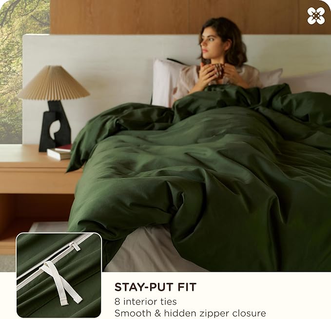 Bedsure Cotton Duvet Cover King, 100% GOTS Organic Cotton Duvet Cover Set, Fair Trade Certified King Bedding, Eco-Friendly, Ultra-Soft, Breathable Home Bedding for All Seasons(Olive Green, 104"x90")