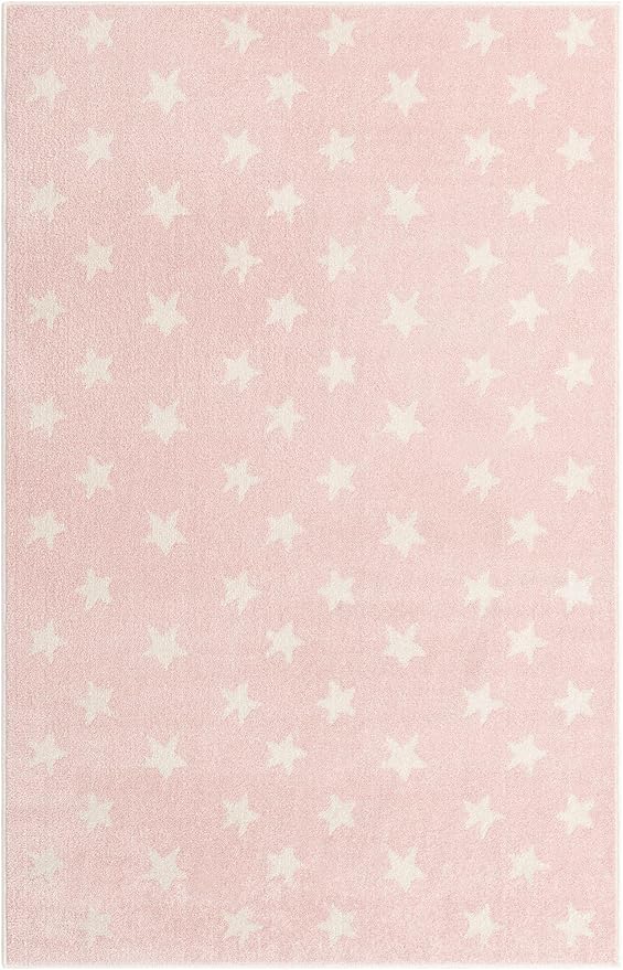 Unique Loom Whimsy Kids Collection Area Rug - Stars (5' 3" x 8' Rectangle, Pink/ Ivory)