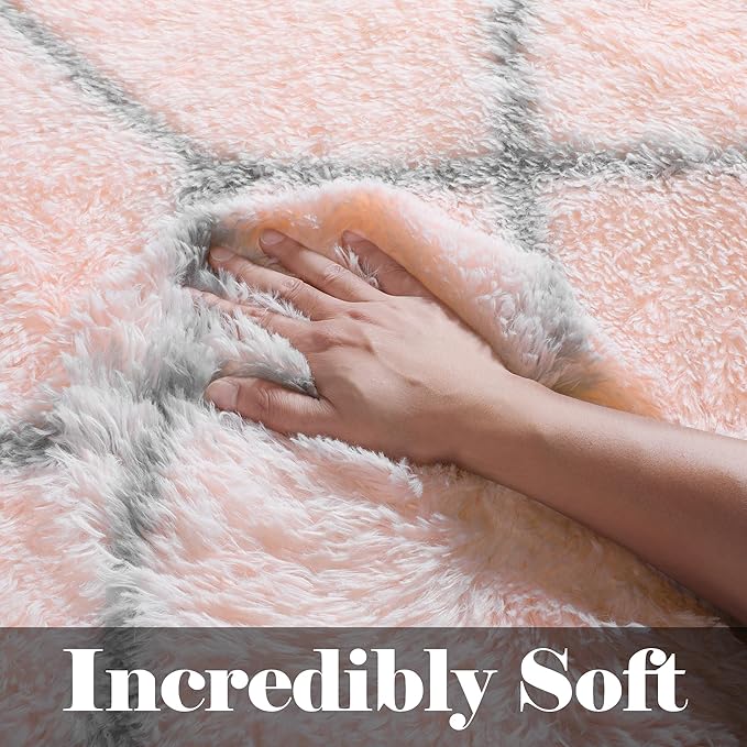 ONASAR Area Rugs for Bedroom Living Room, Washable 4x6 Fluffy Pink and Grey Throw Rug, Shaggy Geometric Soft Plush Floor Carpet for Nursery Girls Teen Playroom Dorm Home Decor Aesthetic
