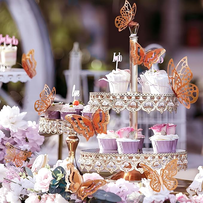 96 Pcs Butterfly Decorations 3 Sizes 4 Styles 3D Butterfly Wall Decor Party Decorations Butterflies for Crafts Birthday & Wedding Celebrations Cake Decorating Balloons Removable Stickers Rose Gold
