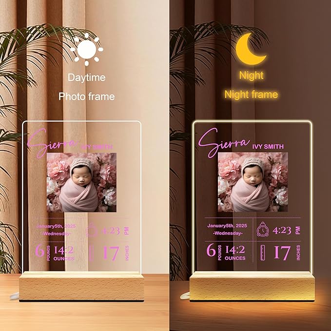 Personalized Baby Gift, Newborn Baptism Shower Gifts for Kids, Custom Picture Frame Acrylic Plaque, Baby Milestone Gifts Photo Frame, Children's Room Nursery Decor