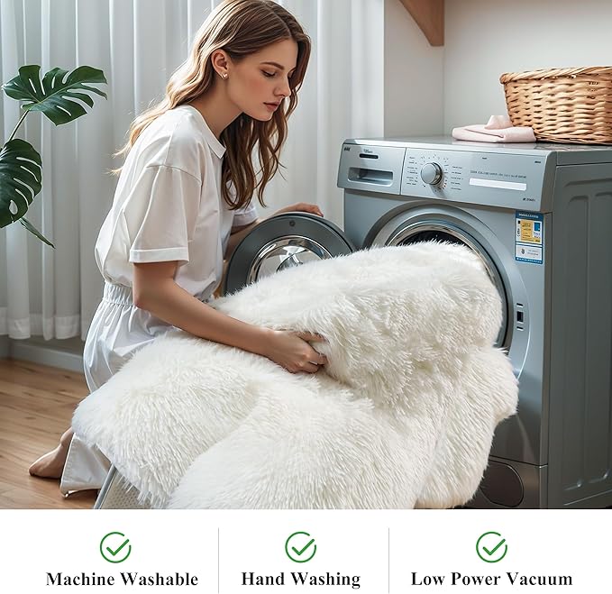 KCHOWUA Cream White Fluffy Area Rugs for Bedroom, 6x9 Machine Washable Plush Furry Fuzzy Rug for Living Room, Modern Soft Shag Shaggy Carpet for Kids Boy Girls Dorm Room Nursery,Ivory