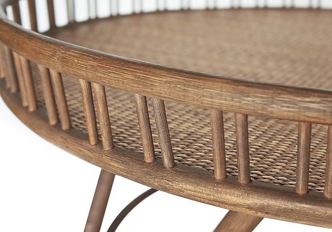 FINECASA Boho Rattan Coffee Table Round, Handwoven Modern Style Round Wicker Coffee Table for Living Room,32x18 '' Brown