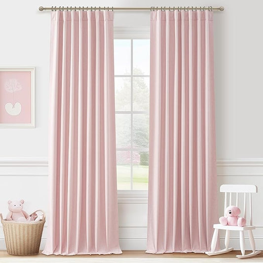102 Inch Long Baby Pink Curtains 2 Panels Set for Living Room, Modern Pleated Linen Blend Black Out Aesthetic Curtain for Bedroom with Track Rod Pocket Insulating Soundproof Windows Drapes