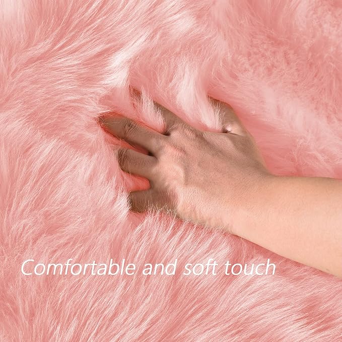 Latepis Round Pink Faux Sheepskin Fur Rug Circle Rugs 4ft Soft Fluffy Rugs for Bedroom Girls Living Room Rug for Dorm Floor Luxury Home Decor