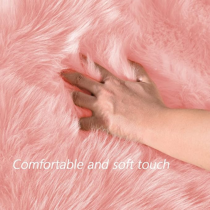 Latepis Pink Circle Round Rug 3ft Faux Fur Sheepskin Rugs for Living Room Fuzzy Rugs for Teen Girls Bedroom Teen Room Dorm Cute Rug Room Décor