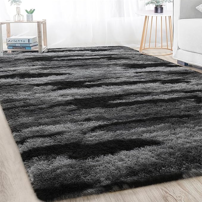 Meralax Area Rugs for Living Room Bedroom, Black 4x6 Feet Soft Fluffy Shaggy Bedside Rug, Machine Washable Indoor Floor Carpet for Kids Girls and Boys, Dorms, Nursery Rooms, Home Decor Aesthetic