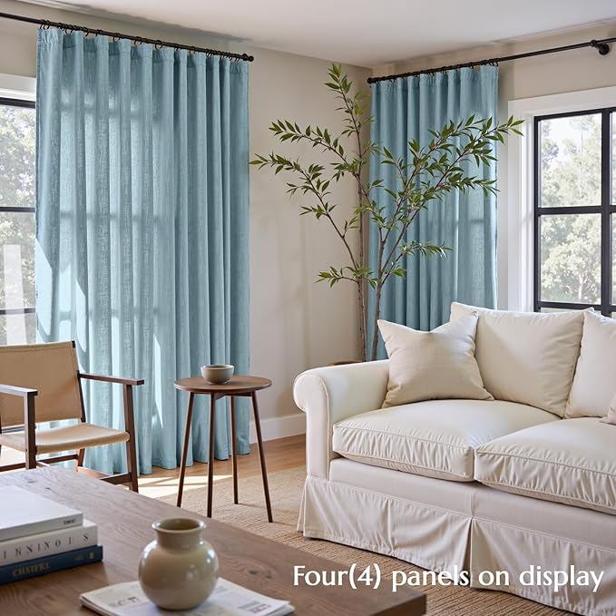 jinchan Blue Linen Blend Curtains 96 inch Length 2 Panels for Bedroom Living Room, Floor to Ceiling 50 inch Wide Farmhouse Drapes with Rod Pocket Back Tab(50W x 96L, Blue)