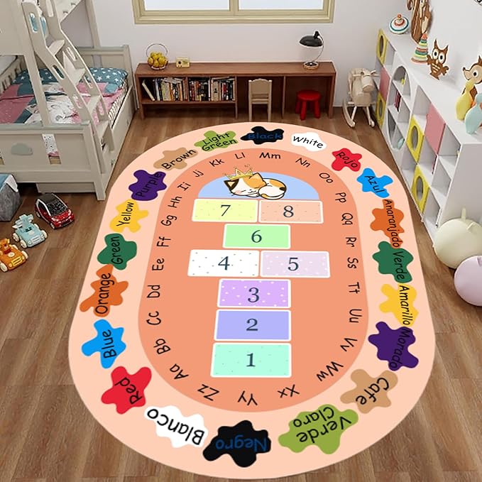 ABC & 123 Learning Rug for Kids 5x7ft - Color & Number Recognition Rug,Educational Non-Slip Floor Mat for Toddlers & Preschoolers,Washable Classroom Carpet, Nursery, Playroom Decor
