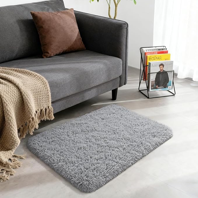 Merelax Soft Modern Indoor Shaggy Area Rug for Bedroom Livingroom Dorm Kids Room Home Decorative, Non-Slip Plush Fluffy Furry Fur Rugs Comfy Nursery Accent Floor Carpet 2x3 Feet, Grey